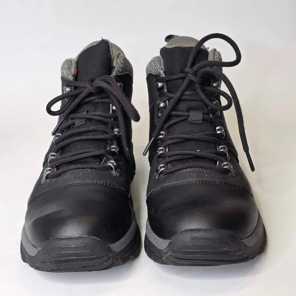 All In Motion Men's Winter Boots Size 7 Black Leather Fabric Ankle Shoes